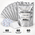 Wallaby 60 Count 1-Gallon Mylar Food Storage Bags, 7.5 Mil, with 400cc Oxygen Absorbers